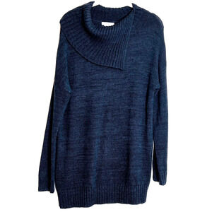 Matty M Womens Long Sweater Medium Split Cowl Neck Navy Blue Cotton Blend
